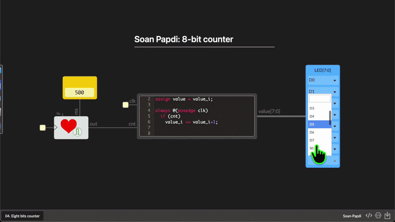 8-bit counter example on output leds 8-bit counter example